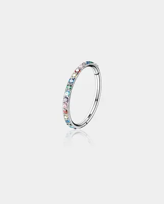 18G Black/Rainbow CZ Segment Nose Ring - Colorful CZ / 12mm
