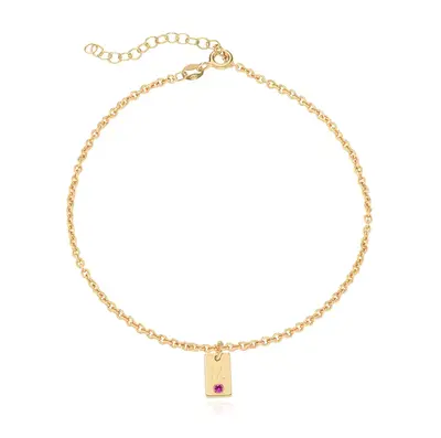 Sterling Silver with Yellow Gold Plated Initial Birthstone Tag Anklet