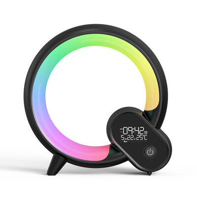 Led Light Alarm Clock Bluetooth Speaker Analog Digital Display Lamp  RGB Atmosphere Nightlight