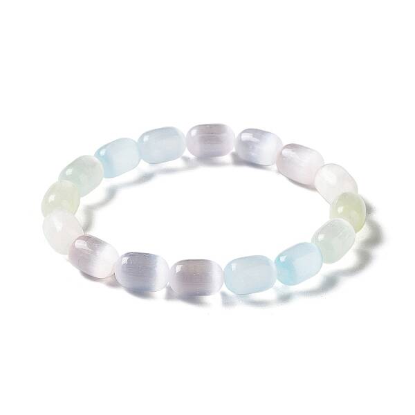 Natural Selenite Column Beaded Stretch Bracelet for Women
