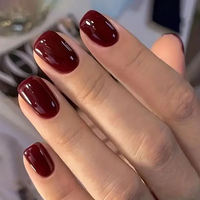 Wine Red Press On Nails | CurvLife Nail | 24pcs Short Square Fake Nails | Glossy Solid Color Finish | Easy Apply, Comfortable...