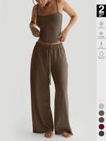 Women's Solid Cami Top & Wide Leg Pants Loungewear, Casual Comfy Sleeveless Pyjama Set for Women, Women's Sleepwear for Summe...