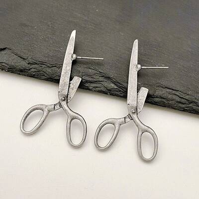 Alloy Scissor Stud Earrings for Unisex