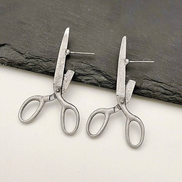 Alloy Scissor Stud Earrings for Unisex