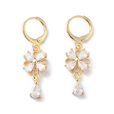 Flower Rack Plating Golden Brass Dangle Leverback Earrings