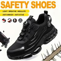 Men's steel-toe sports non-slip work shoes, with a rotary knob lace system, made of breathable mesh material, featuring light...