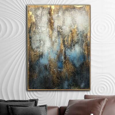 Abstract Painting on Canvas Gold Leaf Wall Art Heavy Textured Artwork Pasty Painting Custom Wall Art 40x30 Art for Lake House...
