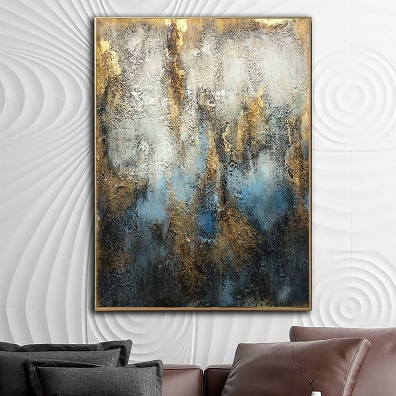 Abstract Painting on Canvas Gold Leaf Wall Art Heavy Textured Artwork Pasty Painting Custom Wall Art 40x30 Art for Lake House...
