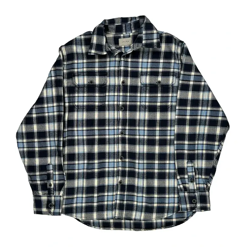 Jachs Checked Flannel Shirt - Medium Blue Cotton