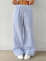 Women's Striped Print Pants, Casual Comfy Wide Leg Trousers for Summer, Women's Bottoms for Daily Wear, Wideleg Womenswear, L...