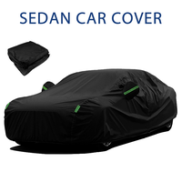 15.4-16.7FT Black Car Cover Fit for Sedan, Waterproof All-Weather Reflective for Automobiles Oxford with Cotton Cloth, Car Su...