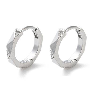 Brass Micro Pave Clear Cubic Zirconia Hoop Earrings