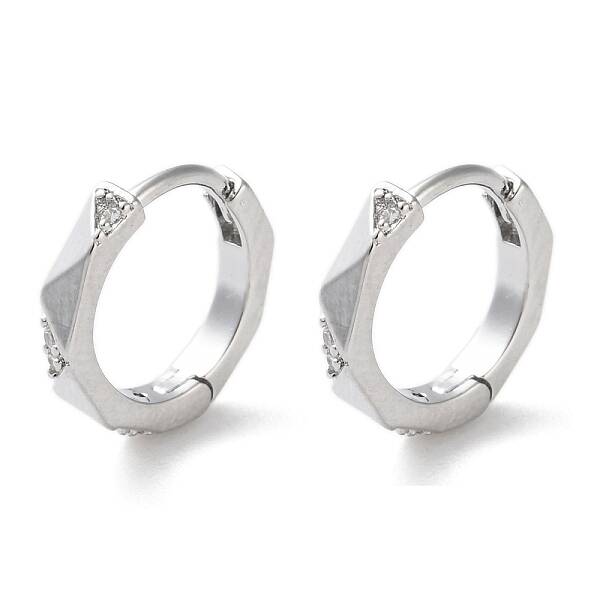 Brass Micro Pave Clear Cubic Zirconia Hoop Earrings