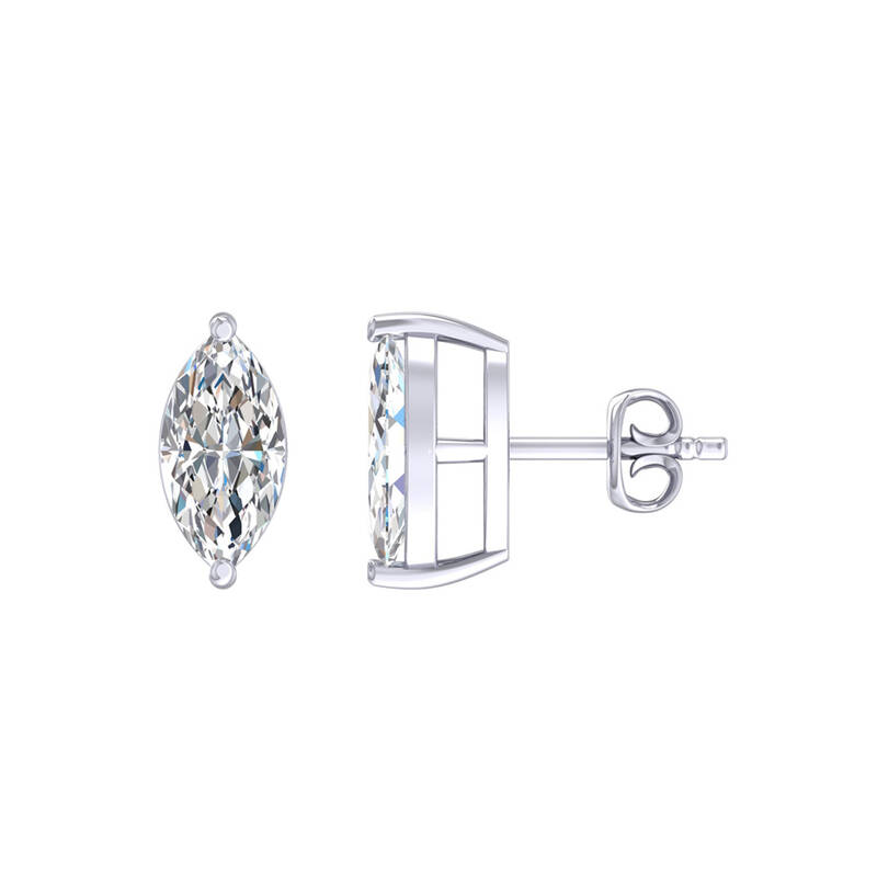 Certified Lab Grown Four Prong Marquise Cut Diamond Stud Earring | 14K White Gold 3 ct. tw.