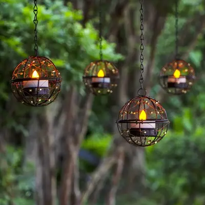 Solar Hanging Lanterns (4-Pack) – Solar Powered LED Outdoor Hanging Lights, Weatherproof Decorative Garden, Patio, Yard, Ba...