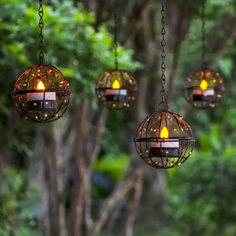 Solar Hanging Lanterns (4-Pack) – Solar Powered LED Outdoor Hanging Lights, Weatherproof Decorative Garden, Patio, Yard, Ba...
