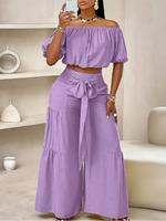 Two-piece Set Women's Solid Color Top & Wide Leg Pants Set, Casual Fashion Cozy Top & Trousers for Daily Outdoor Wear, Ladies...