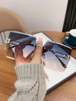 1 Pair Simple Studded Decor Glasses for Everyday Use, Summer Square Shaped Thin Rimless Fashion Stylish Glasses, Travel Acces...