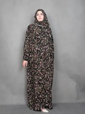 Women's Ditsy Floral Print Long Sleeve Maxi Prayer Dress with Hijab, Modest Casual Maxi Dress for Daily Wear, Ladies Islamic...