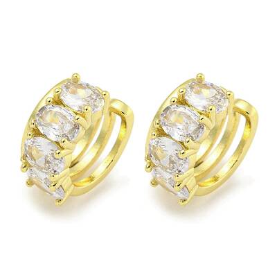 Brass Micro Pave Rectangle Cubic Zirconia Cuff Earrings