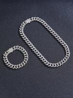 Fashion Chain Link Necklace & Bracelet, Rhinestone Decor Chain Jewelry Set for Party, Daily Iced Out Jewelry Clothing Decor f...
