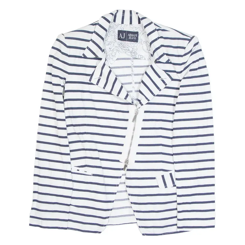 ARMANI JEANS Stretch Womens Blazer Jacket White Striped L