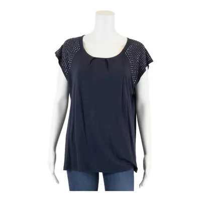 CARLA FERRONI Embellished Top Blue Short Sleeve Womens L