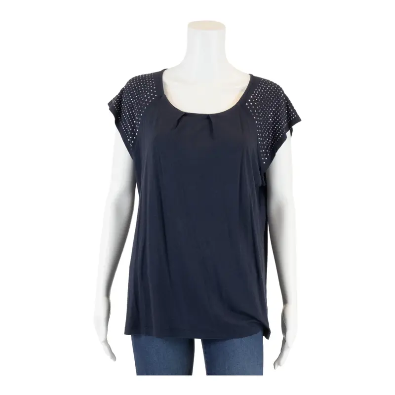 CARLA FERRONI Embellished Top Blue Short Sleeve Womens L