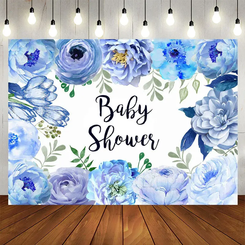 Aperturee Blue Flowers in Full Bloom Floral Baby Shower Backdrop