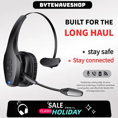 Bytewaveshop Trucker Bluetooth Headset, Wireless with Mic,Bluetooth Headset with Dual Noise Cancelling Microphone & Mute But...