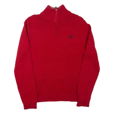 CHAPS Boys Heavy Knit Jumper Red 1/4 Zip Tight Knit L