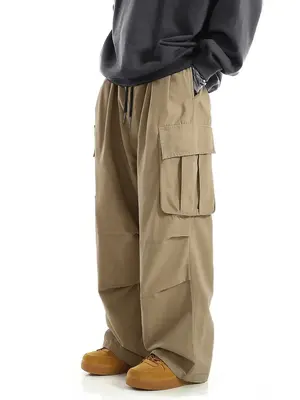 Men's Flap Pocket Drawstring Cargo Pants, Trousers for Men Daily Outdoor Wear, Drippy Outfits, Woven Bottoms for Summer Spri...