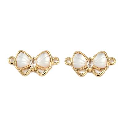 Brass Clear Cubic Zirconia Pave Natural Shell Bowknot Connector Charms