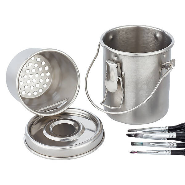 UNICRAFTALE 1pcs Stainless Steel Portable Retractable Buckets Paint Brush Tub Watercolor Paint Basin Brush Cleaner with Lid f...