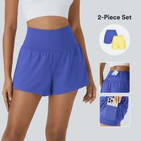 Halara 2-Piece Super High Waisted Back Pocket & Side Hidden Pocket 2-in-1 Yoga Shorts 3\