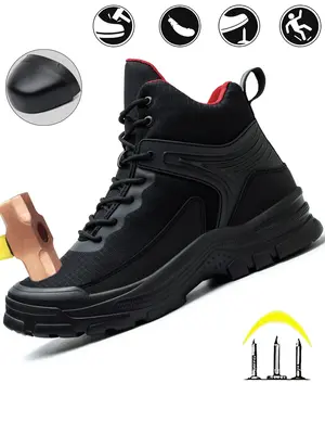 Men's High Top Safety Boots, Casual Comfortable Breathable Anti-smash & Anti-puncture Worker Shoes, Fashionable Durable Steel...