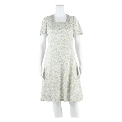 Womens Day Dress White Viscose Crazy Pattern Short Sleeve Knee Length M