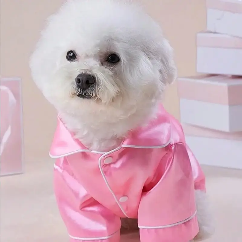 Cute Pet Clothes, Silk Two-legged Button Closure Pajamas, Pet Clothes for Small Dogs & Cats, Dog & Cat Clothing Supplies, Chr...