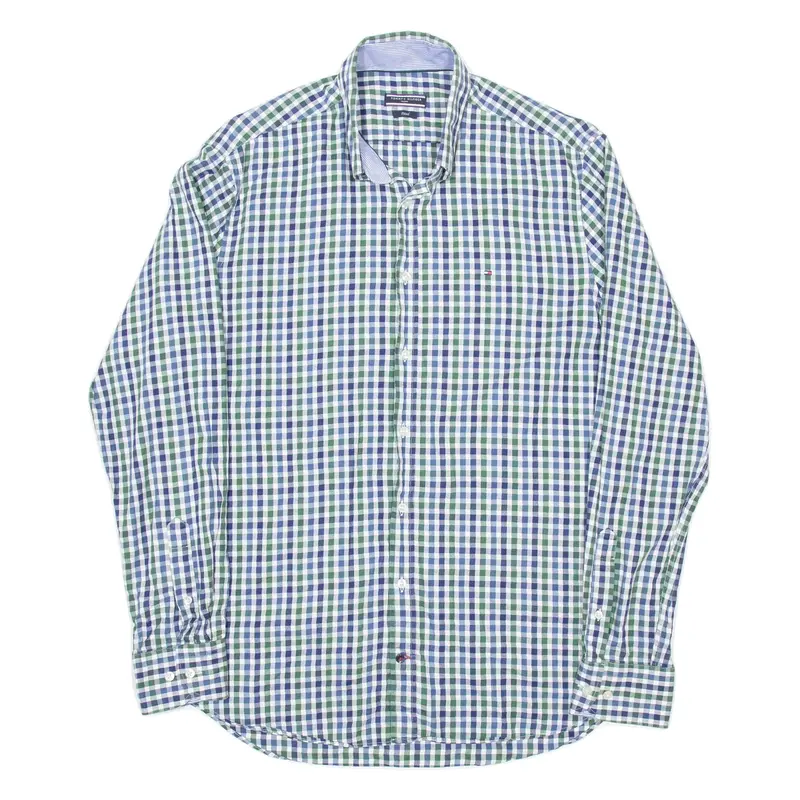 TOMMY HILFIGER Mens Shirt Green Gingham Long Sleeve XL