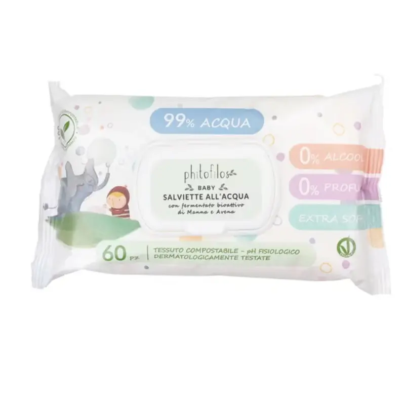 Phitofilos Baby Water Wipes With Manna And Oats, 60 Pieces