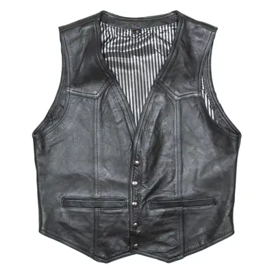 Mens Biker Waistcoat Black Leather Faux Leather S
