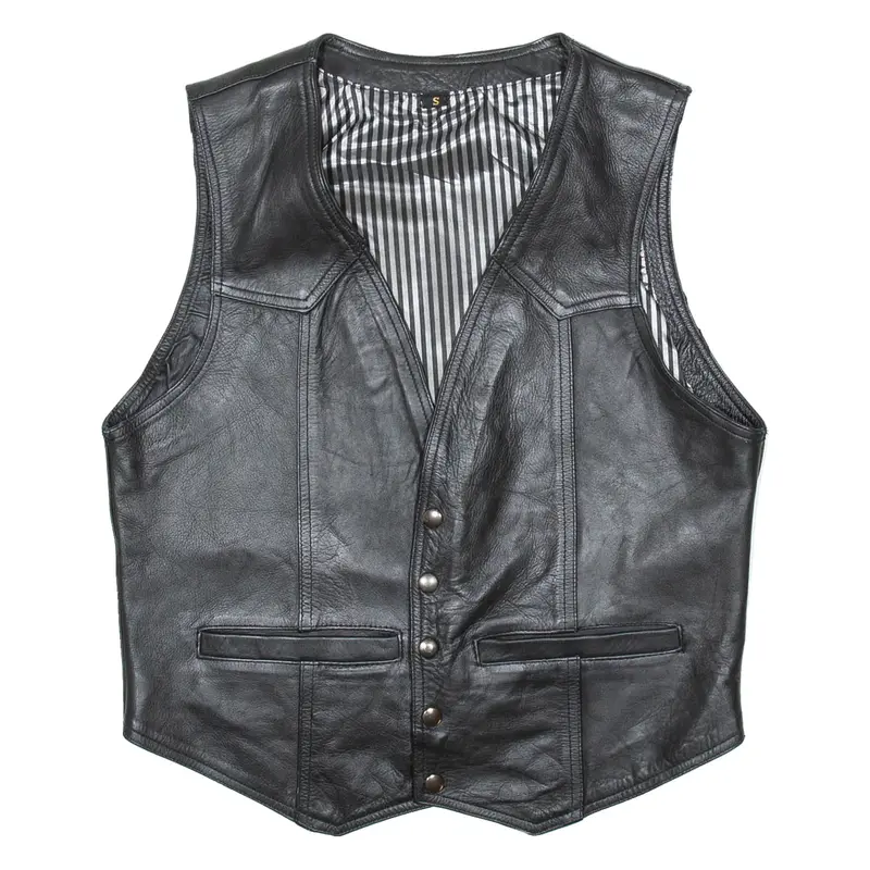 Mens Biker Waistcoat Black Leather Faux Leather S