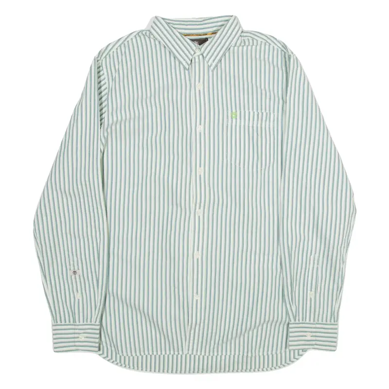 TIMBERLAND Regular Fit Mens Shirt Green Striped Long Sleeve L