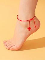 Summer Trendy All-match & Exquisite Cross Charm Decor Braided Design Anklet, Trendy Adjustable Anklet for Women for Party, Da...