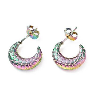 Ion Plating(IP) Rainbow Color 304 Stainless Steel Crescent Moon Stud Earrings