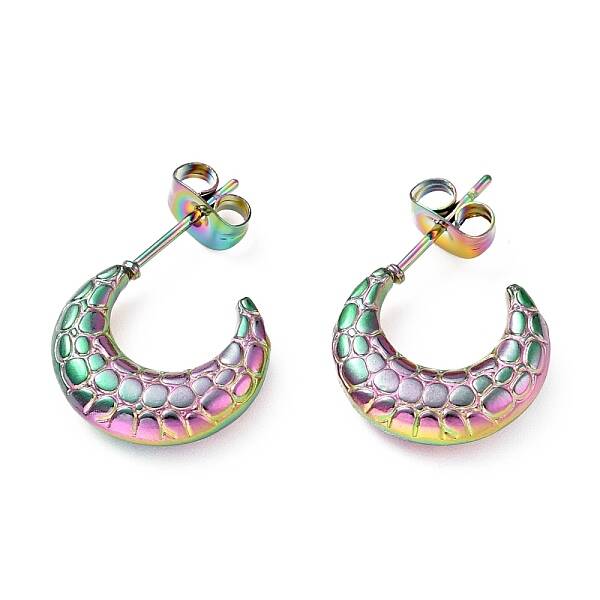 Ion Plating(IP) Rainbow Color 304 Stainless Steel Crescent Moon Stud Earrings
