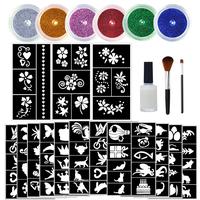 Temporary Glitter Tattoo Kit, 6 Counts Glitter Tattoos for Body Art Painting & 14 Sheets Unique Templates Stencils & 1 Count...