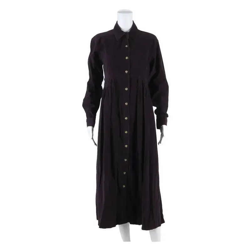 Womens Day Dress Purple Corduroy Long Sleeve Midi M