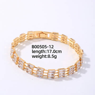 Brass Rhinestone 3-Strand Rectangle Link Bracelets for Women