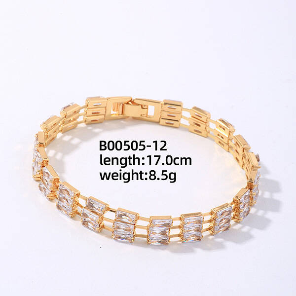 Brass Rhinestone 3-Strand Rectangle Link Bracelets for Women